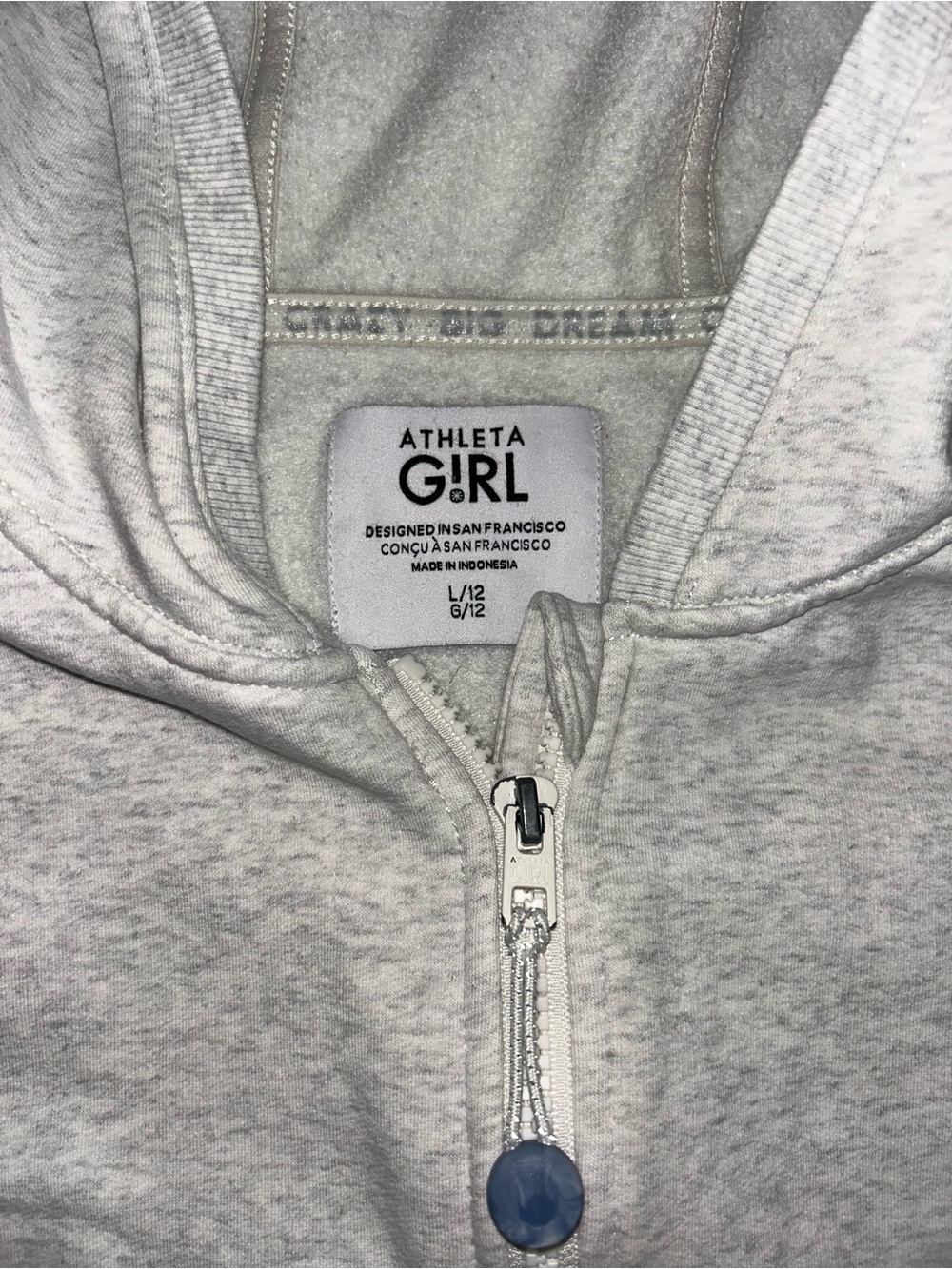 Athleta Heather Light Gray Girls Zip Hoodie - Picture 4 of 4